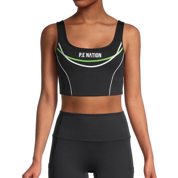 NWT $99 P.E.Nation three pointer sports bra, green white stripe, S - Picture 4 of 10